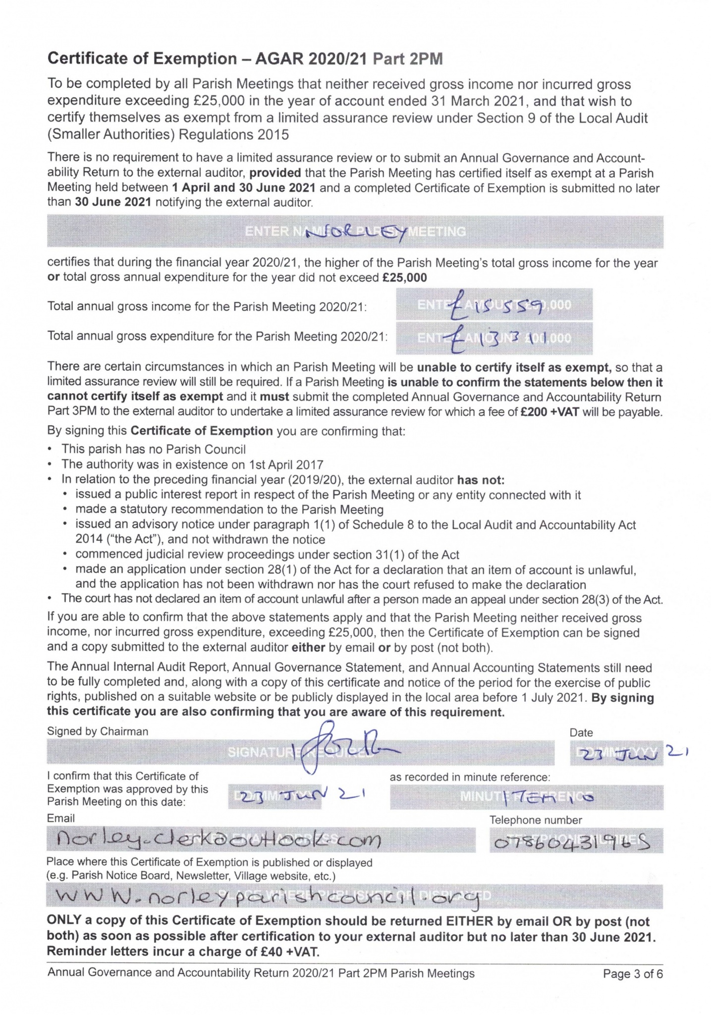Certificate of Exemption 2020 2021